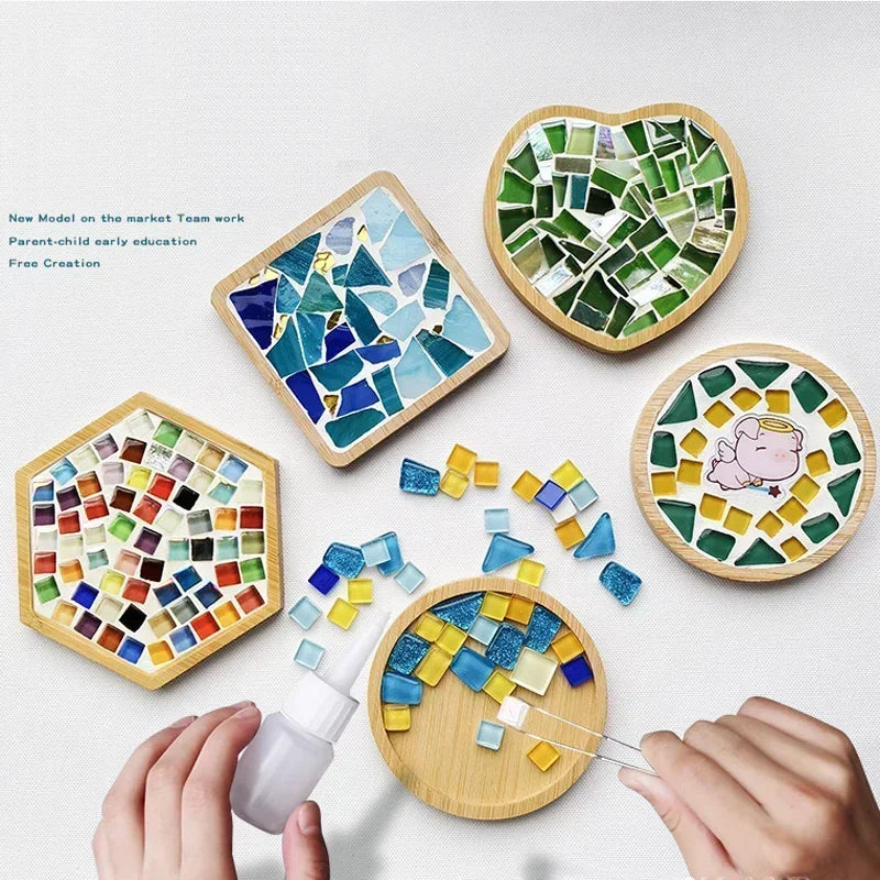 DIY Mosaic Coaster Kit – Bamboo Craft Pad for Kids & Adults
