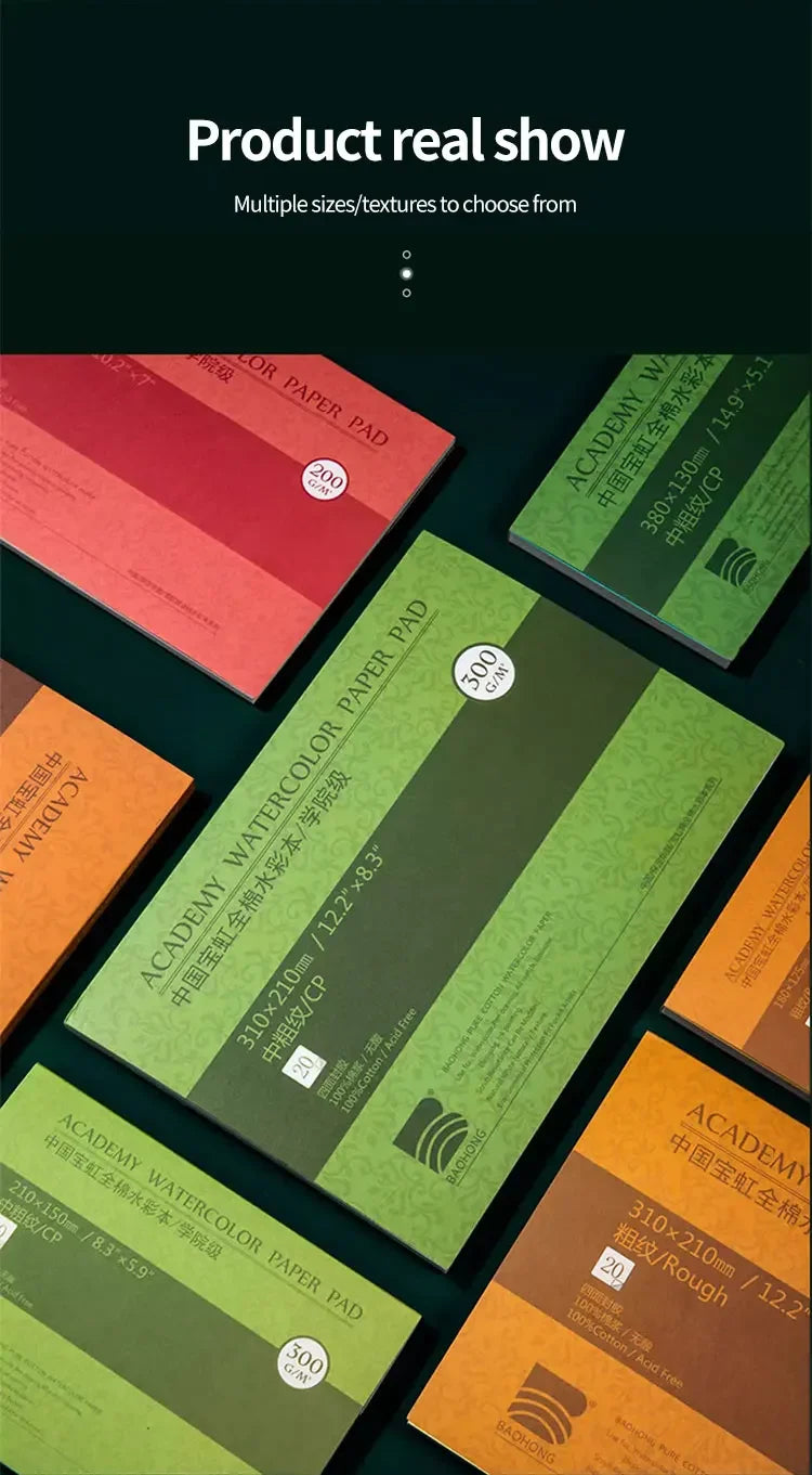 100% Cotton Watercolor Paper Pad – 20 Sheets, 200gsm/300gsm Sketchbook