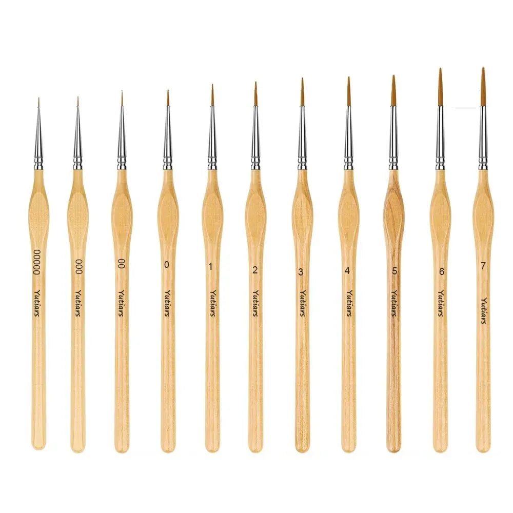 11pcs Miniature Paint Brush Set – Fine Tip Detail Brushes with Triangular Handles