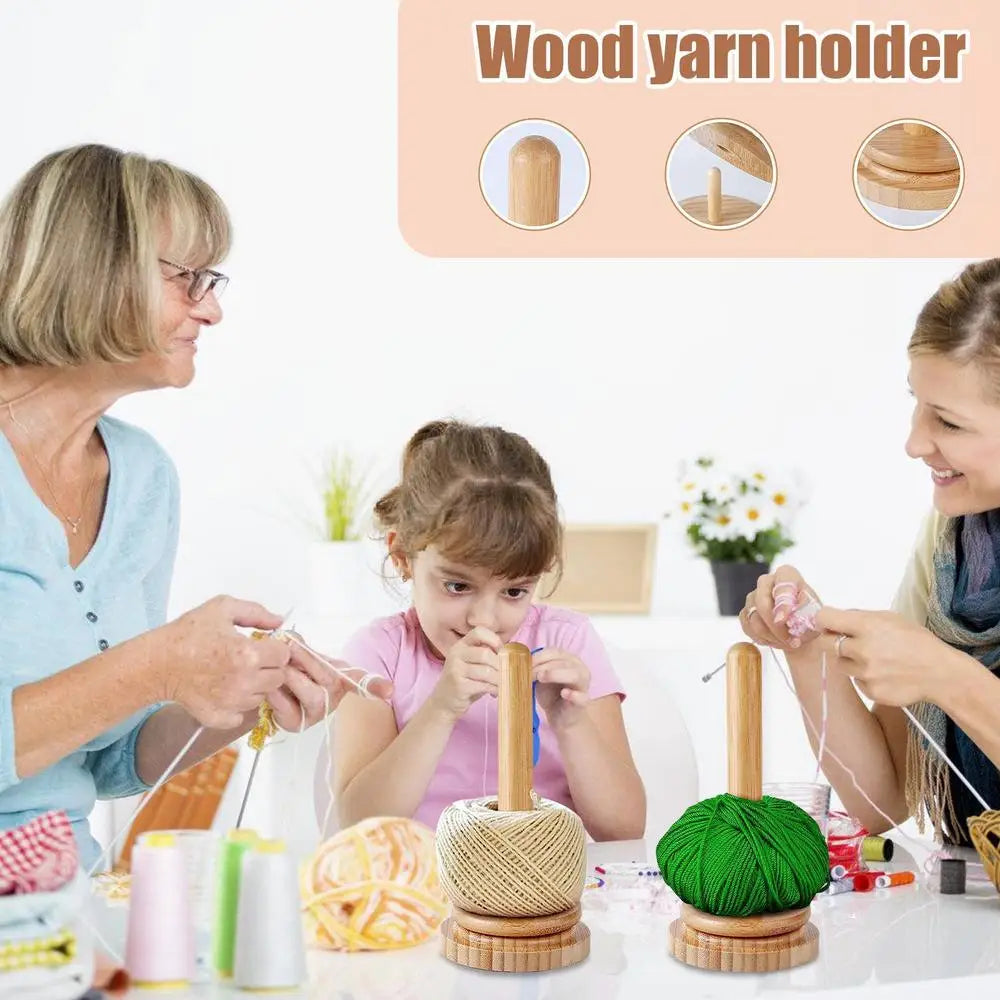 Wooden Yarn Ball Holder – Rotating Manual Yarn Dispenser