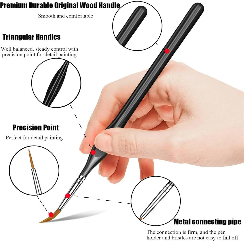 11pcs Miniature Paint Brush Set – Fine Tip Detail Brushes with Triangular Handles