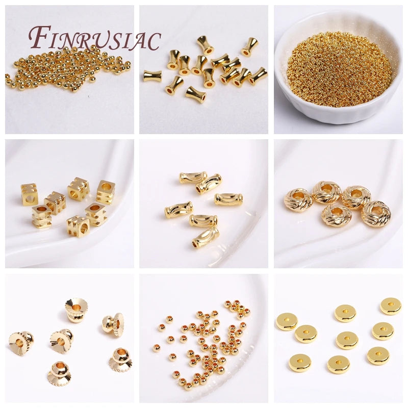 18K Gold Plated Spacer Beads – 2mm–6mm Round Metal Beads for DIY Jewelry