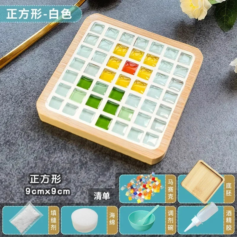 DIY Mosaic Coaster Kit – Bamboo Craft Pad for Kids & Adults