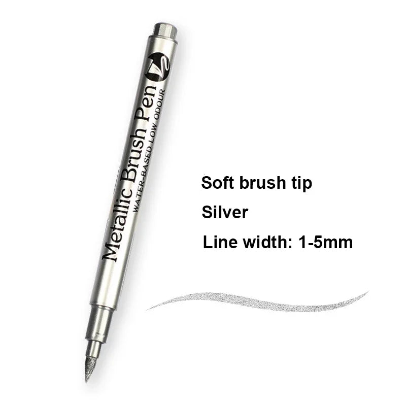 1–2pcs Metallic Brush Marker Pens – Gold & Silver Permanent Ink