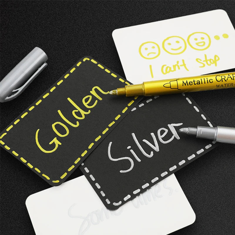 1–2pcs Metallic Brush Marker Pens – Gold & Silver Permanent Ink