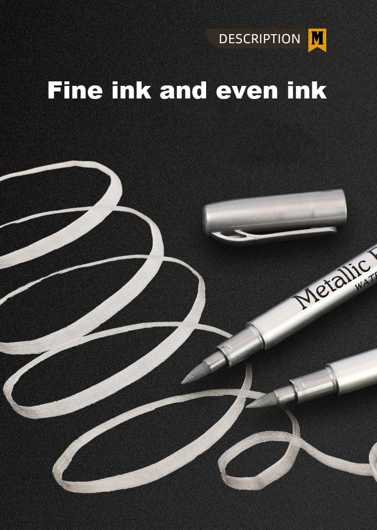 1–2pcs Metallic Brush Marker Pens – Gold & Silver Permanent Ink