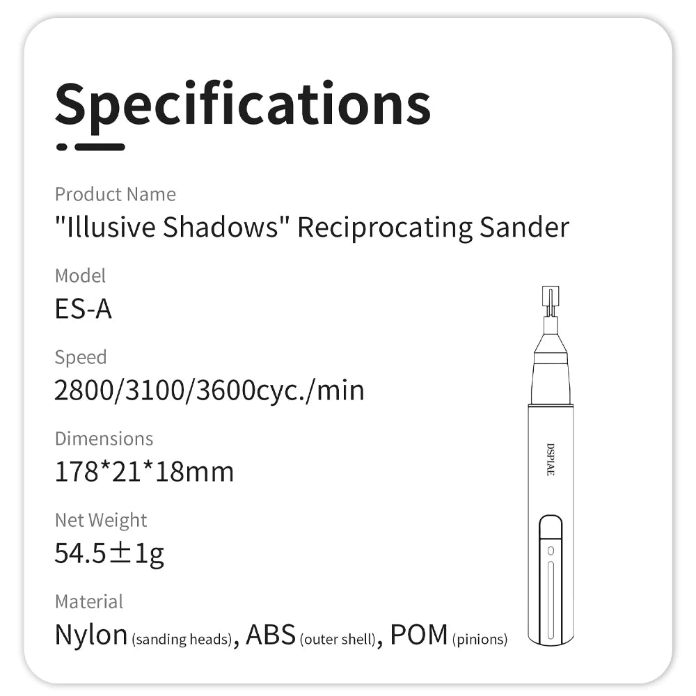 DSPIAE ES-A Electric Reciprocating Sander – USB Rechargeable Model Craft Tool
