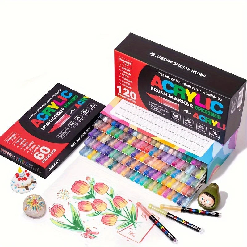 12–168 Color Acrylic Art Markers – Soft Tip, Multi-Surface Paint Pens