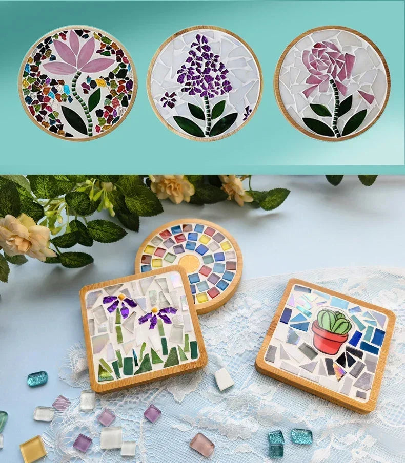 DIY Mosaic Coaster Kit – Bamboo Craft Pad for Kids & Adults