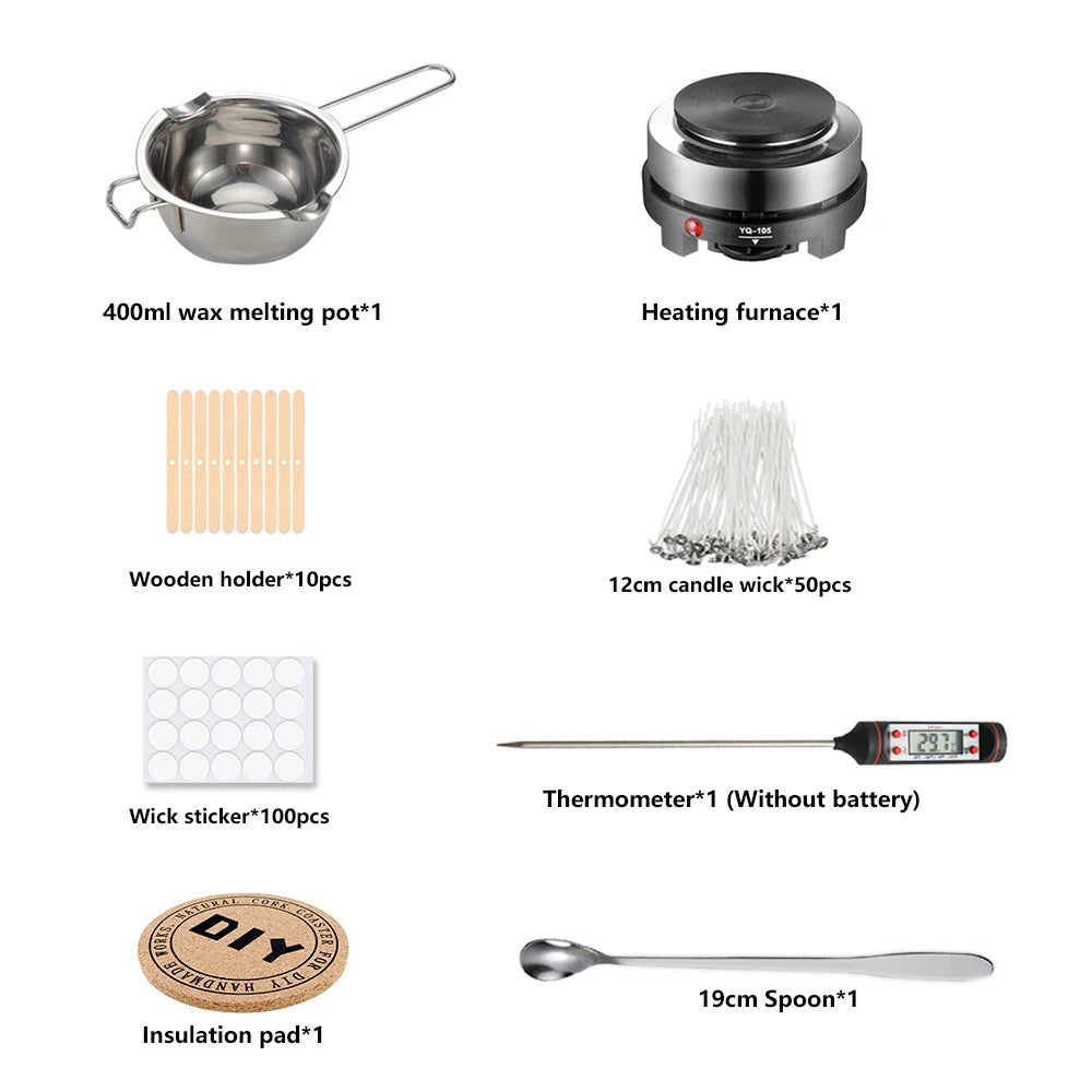 Candle Making Kit with Wax Melting Hot Plate – Complete DIY Set