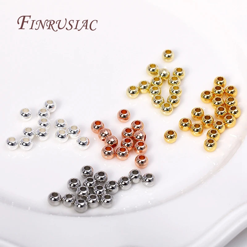 18K Gold Plated Spacer Beads – 2mm–6mm Round Metal Beads for DIY Jewelry