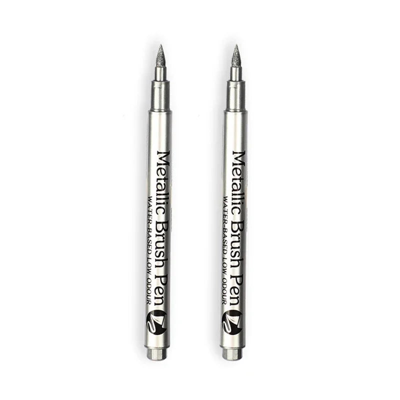 1–2pcs Metallic Brush Marker Pens – Gold & Silver Permanent Ink