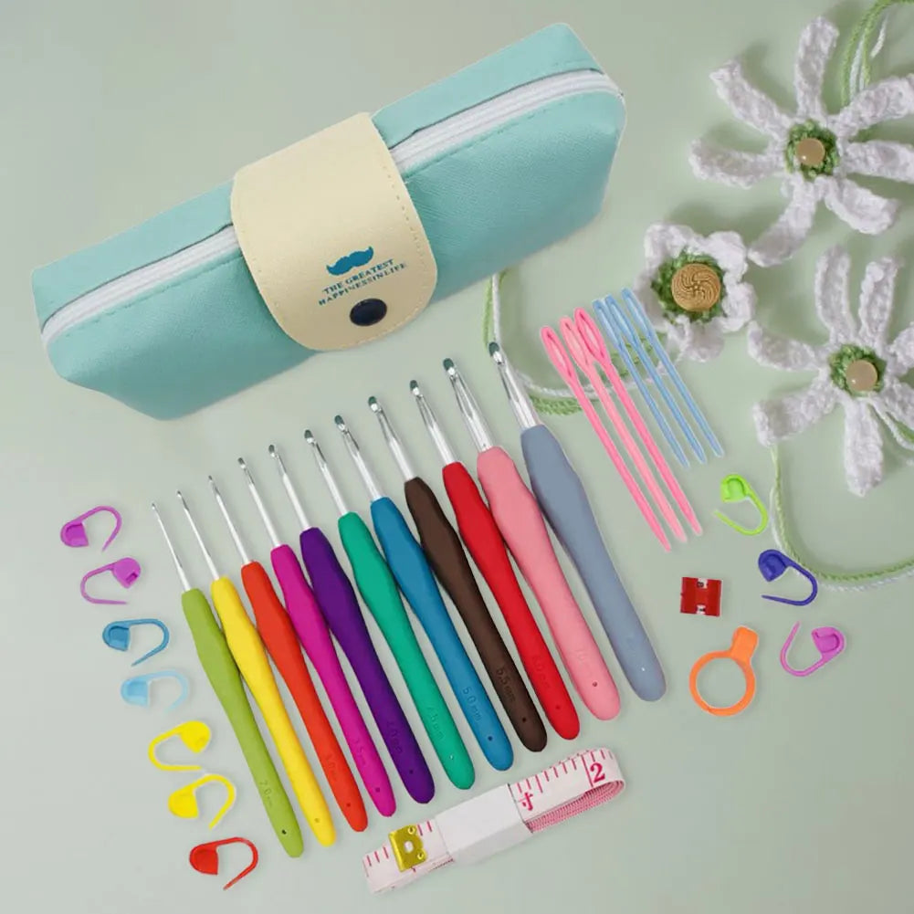Colorful Crochet Hook Set with Case – Ergonomic Kit for Yarn & Knitting