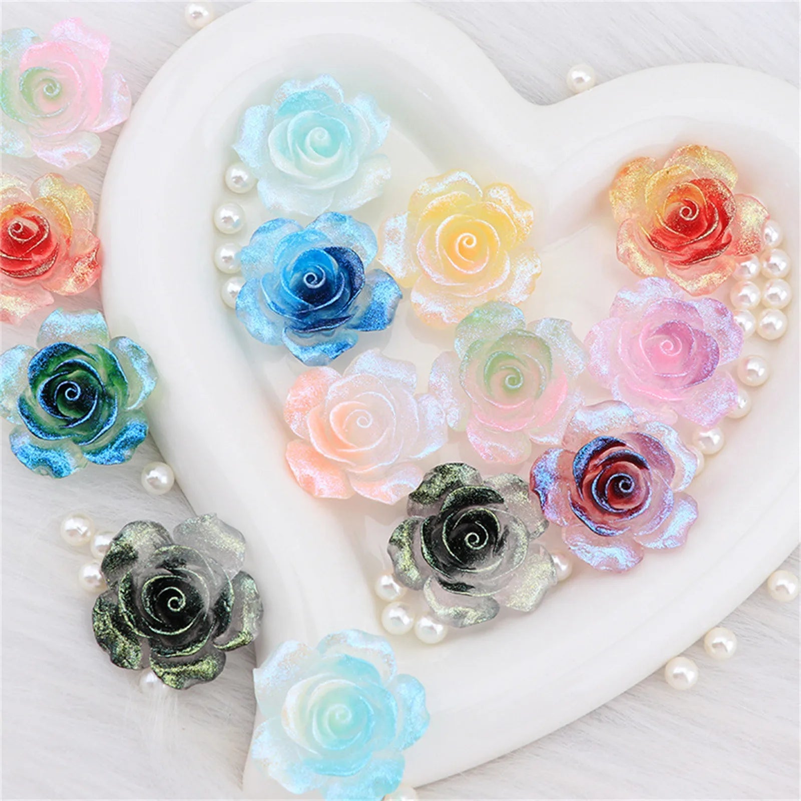 Glow-in-the-Dark Rose Resin Flat Backs – 37mm Rhinestone Trim (2pcs)