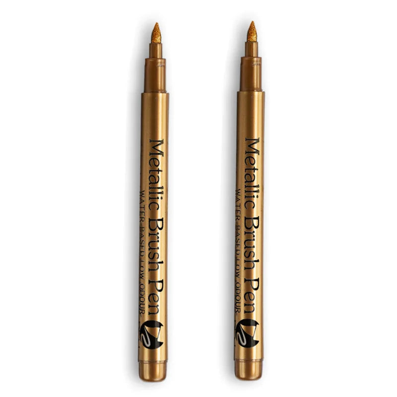 1–2pcs Metallic Brush Marker Pens – Gold & Silver Permanent Ink