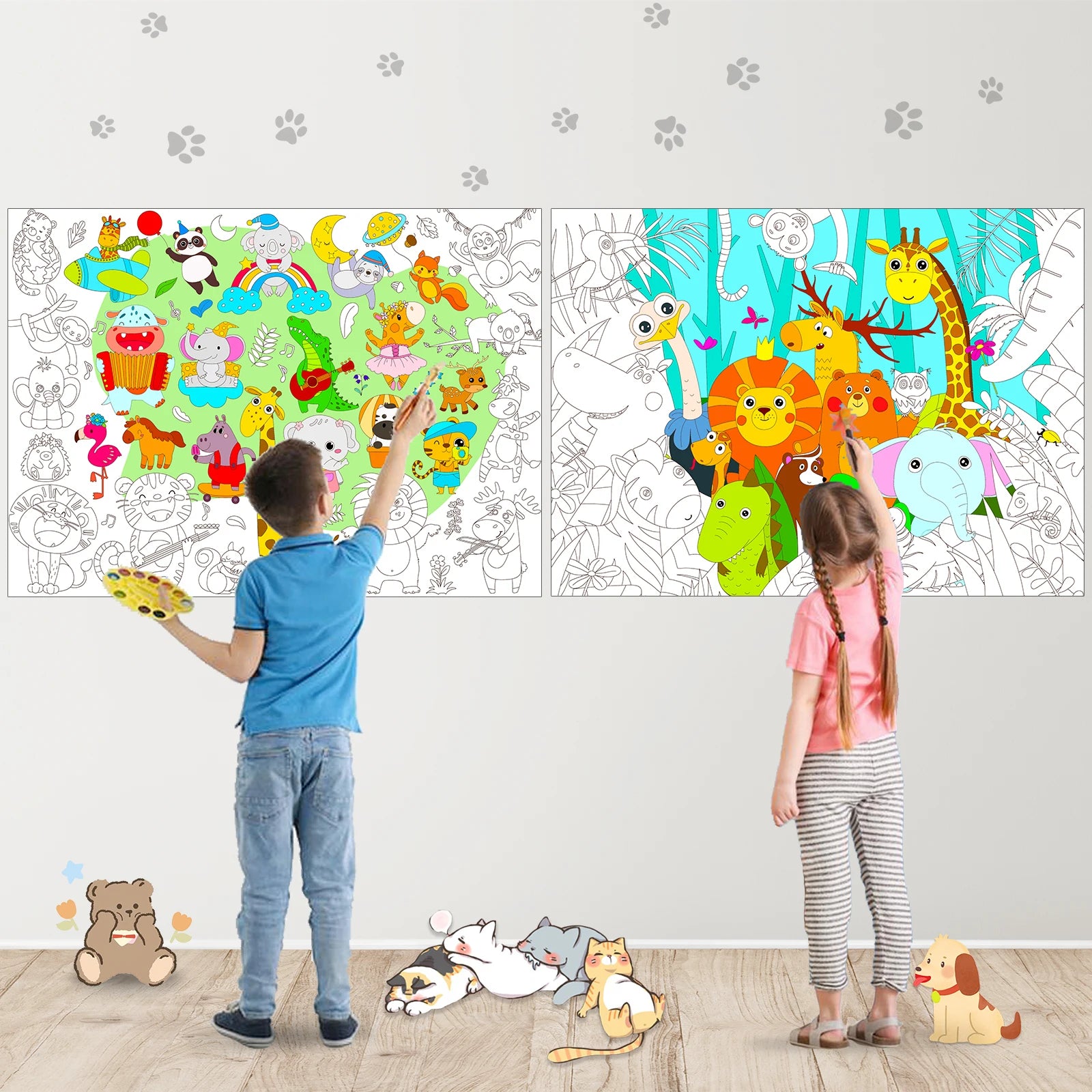 2-Pack Jumbo Jungle Animal Coloring Posters for Kids