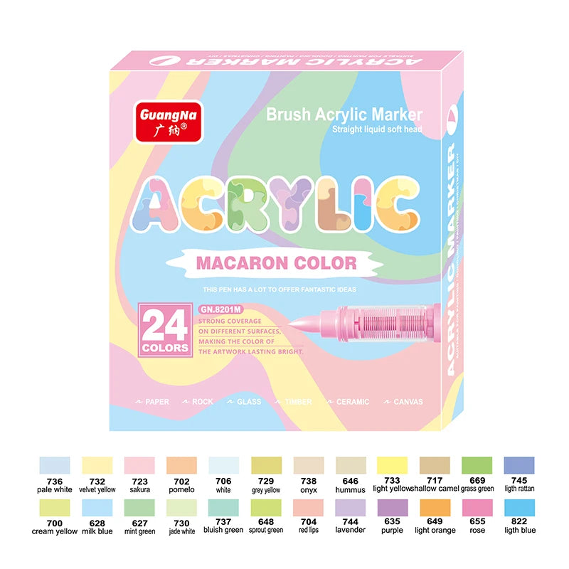 24-Color Acrylic Marker Set – Soft Tip, Opaque Ink