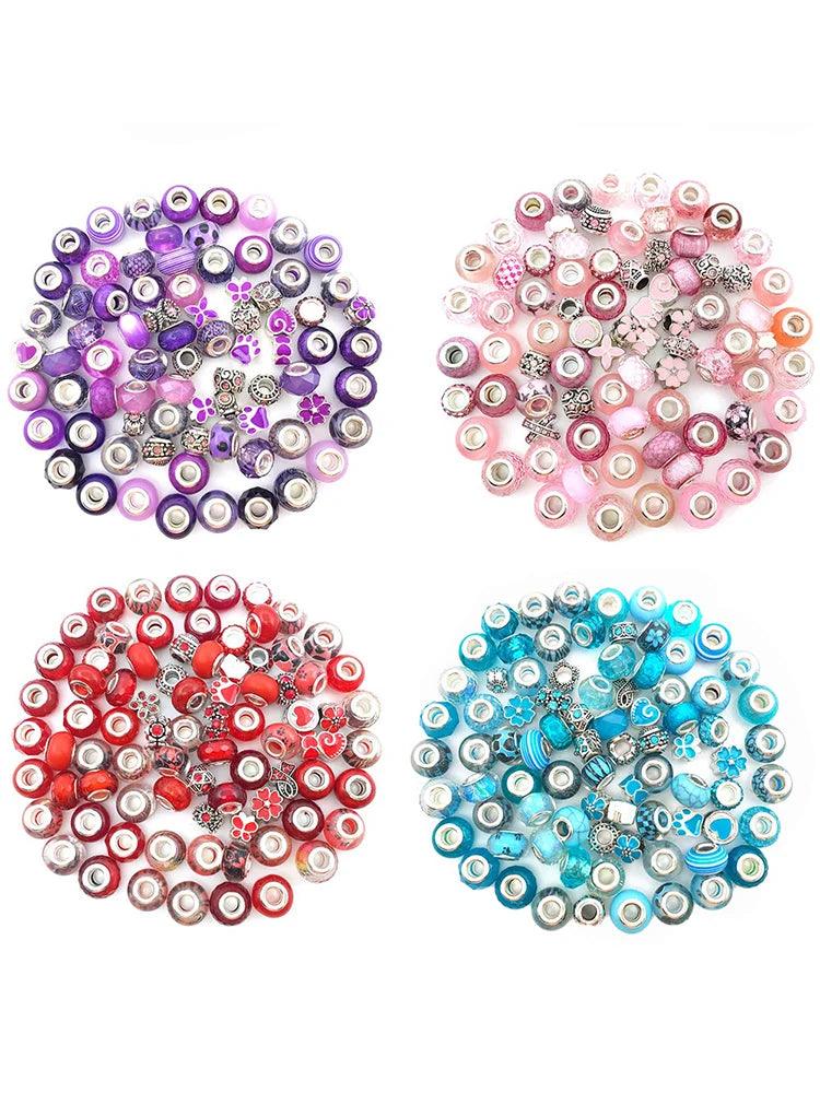 80pcs Assorted Purple Large Hole Beads – Resin, Rhinestone & Metal Spacers