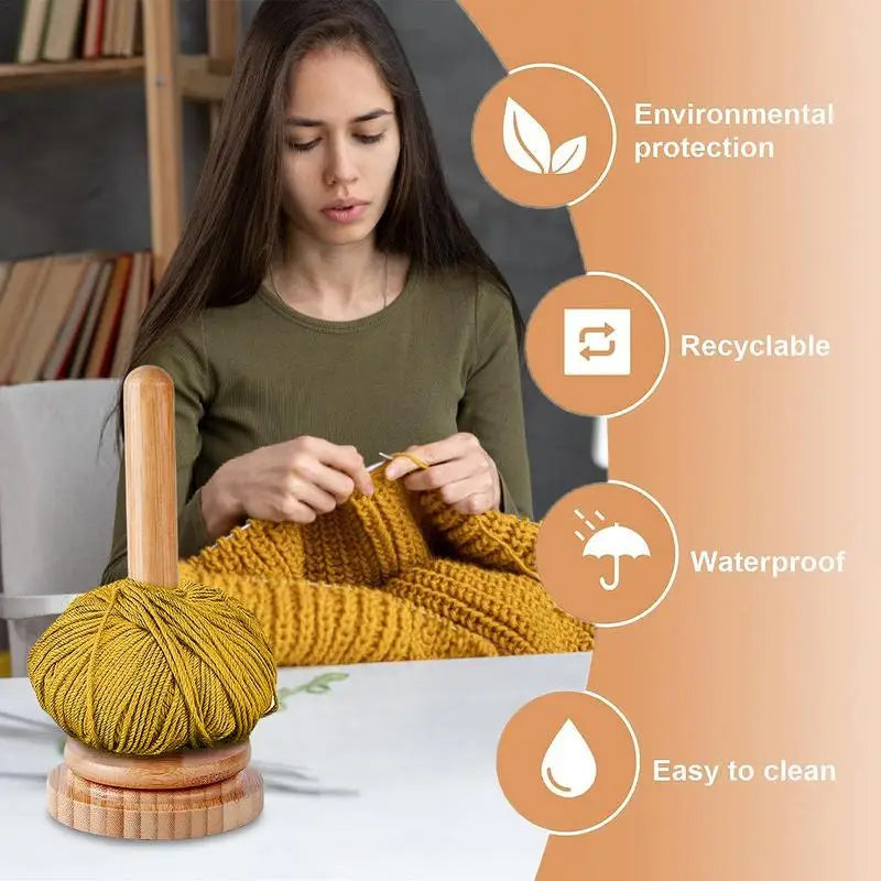 Wooden Yarn Ball Holder – Rotating Manual Yarn Dispenser