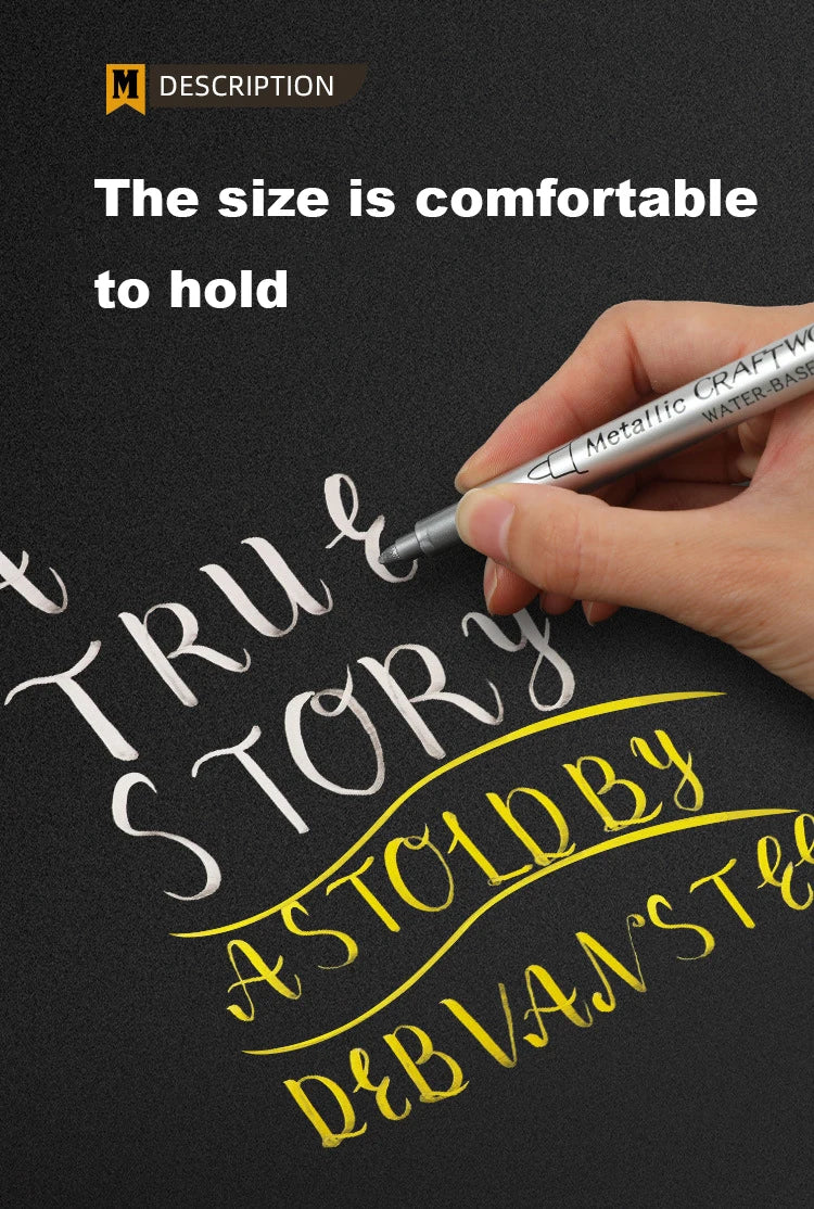 1–2pcs Metallic Brush Marker Pens – Gold & Silver Permanent Ink