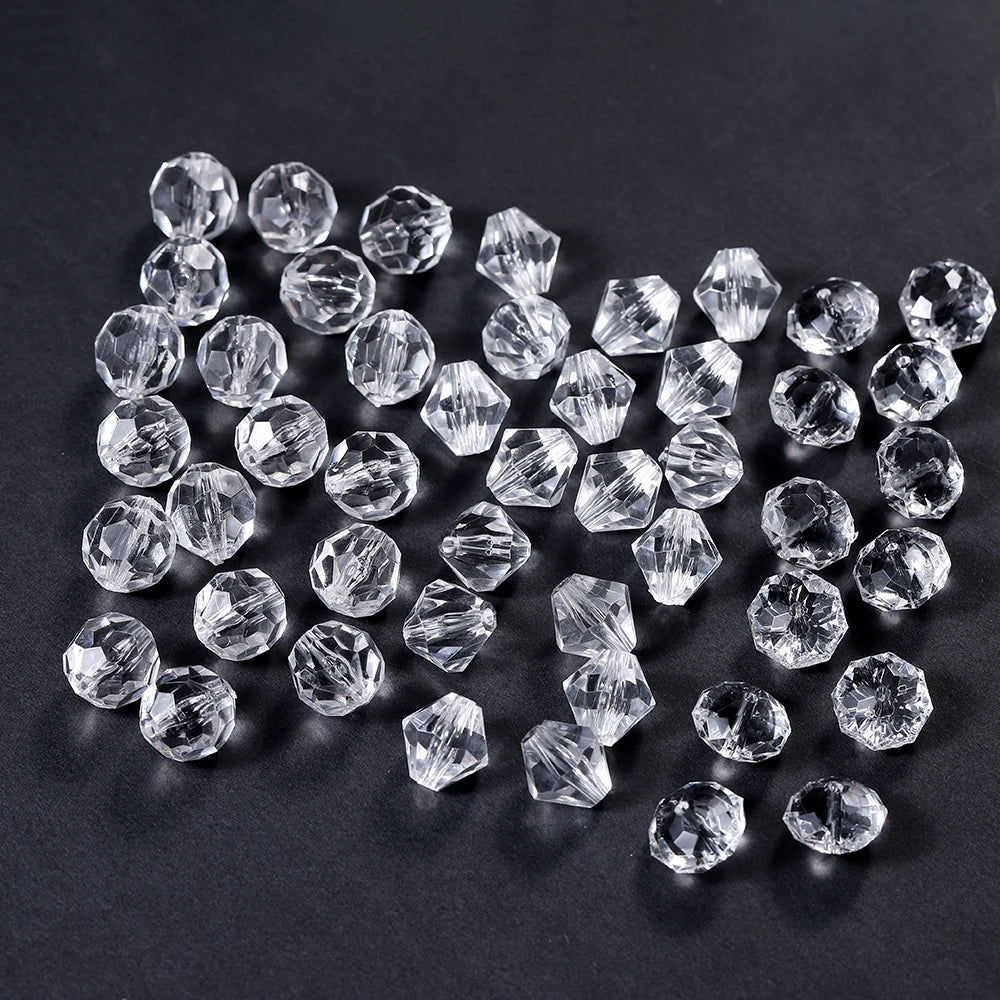 10–300pcs Faceted Transparent White Acrylic Beads – 4–16mm Spacer Beads