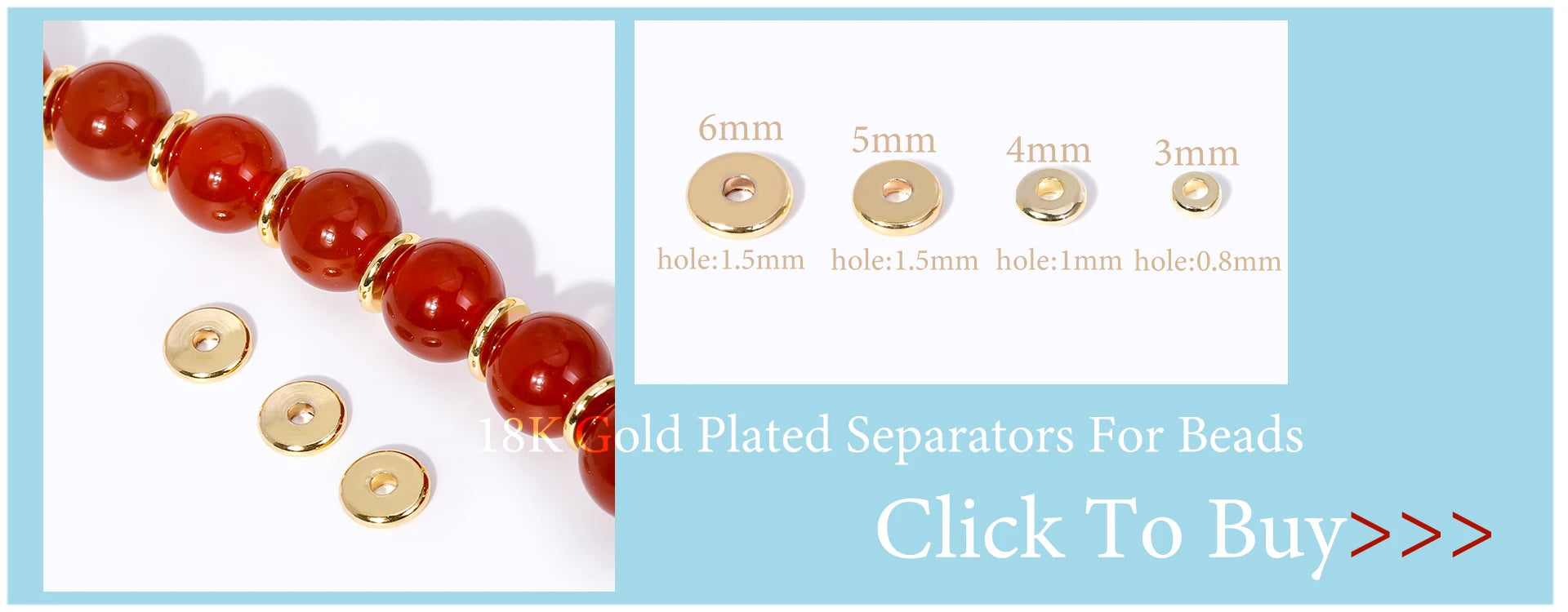 18K Gold Plated Spacer Beads – 2mm–6mm Round Metal Beads for DIY Jewelry