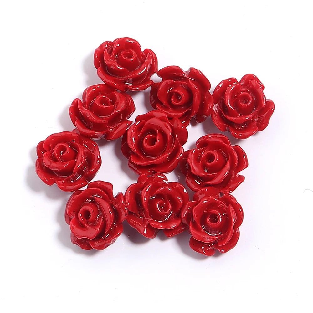1 Strand Rose Camellia Flower Beads – 6–15mm Artificial Coral Beads