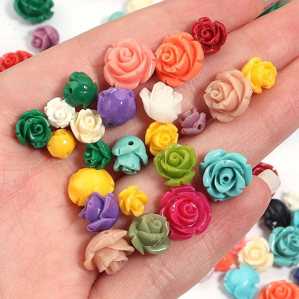 1 Strand Rose Camellia Flower Beads – 6–15mm Artificial Coral Beads