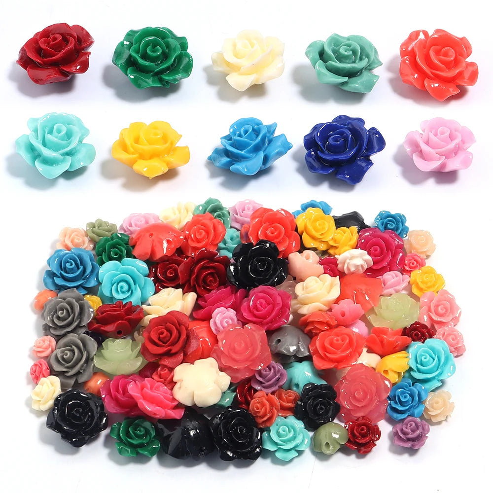 1 Strand Rose Camellia Flower Beads – 6–15mm Artificial Coral Beads