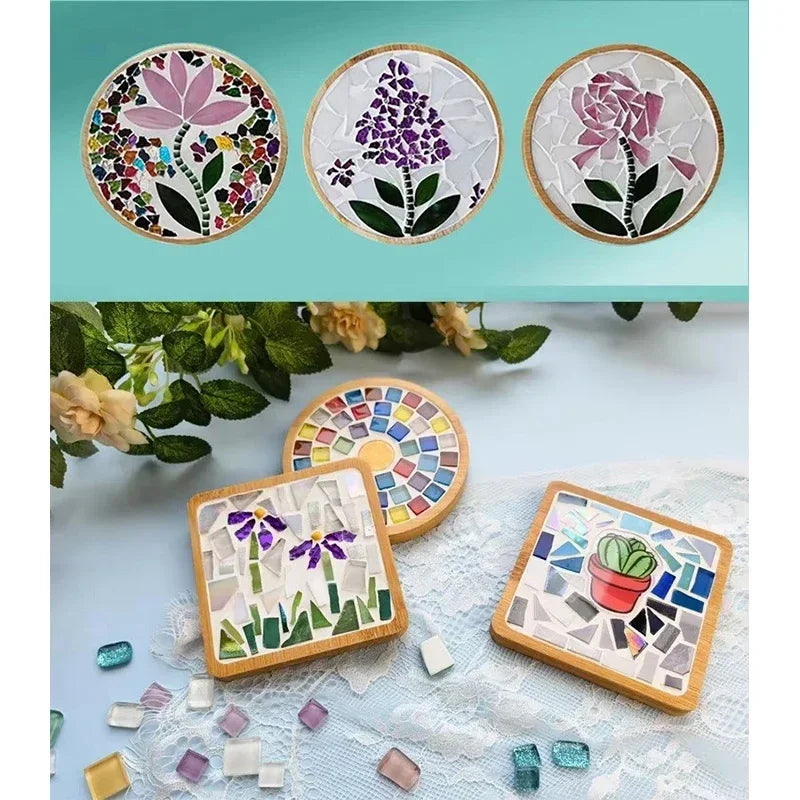 DIY Mosaic Coaster Kit – Bamboo Craft Pad for Kids & Adults