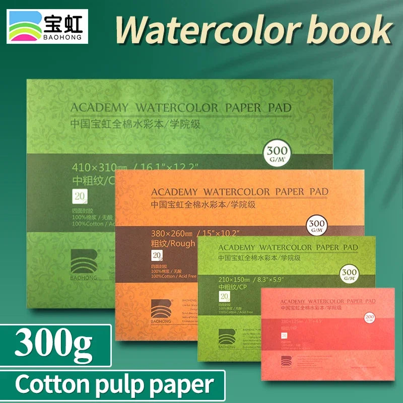 100% Cotton Watercolor Paper Pad – 20 Sheets, 200gsm/300gsm Sketchbook