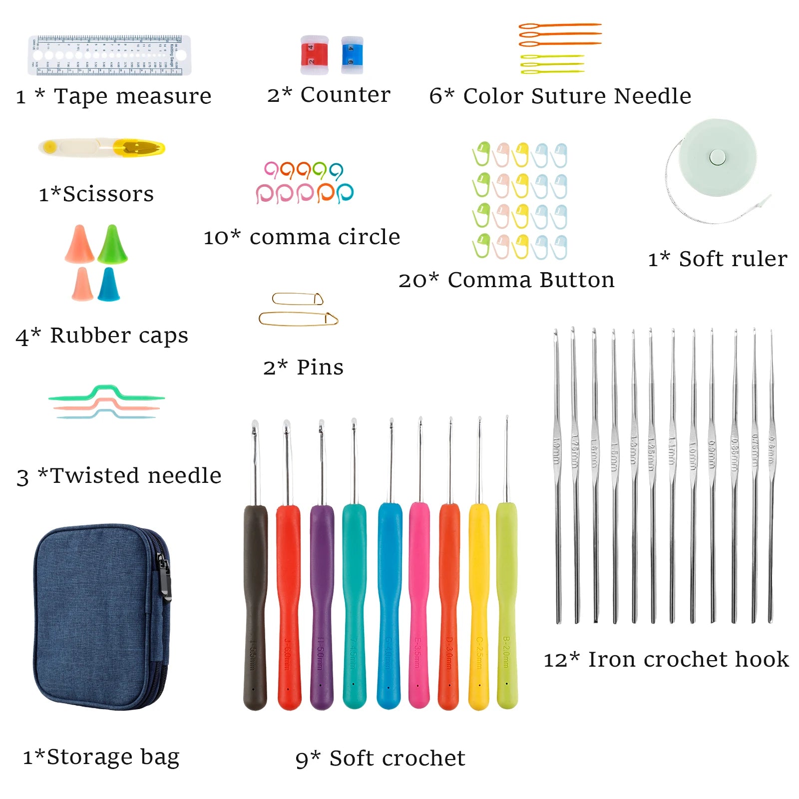 144pcs Crochet Hook & Knitting Tool Set – 2mm–6mm with Accessories