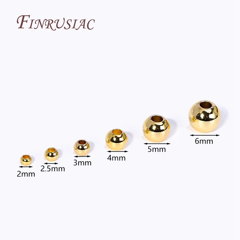 18K Gold Plated Spacer Beads – 2mm–6mm Round Metal Beads for DIY Jewelry