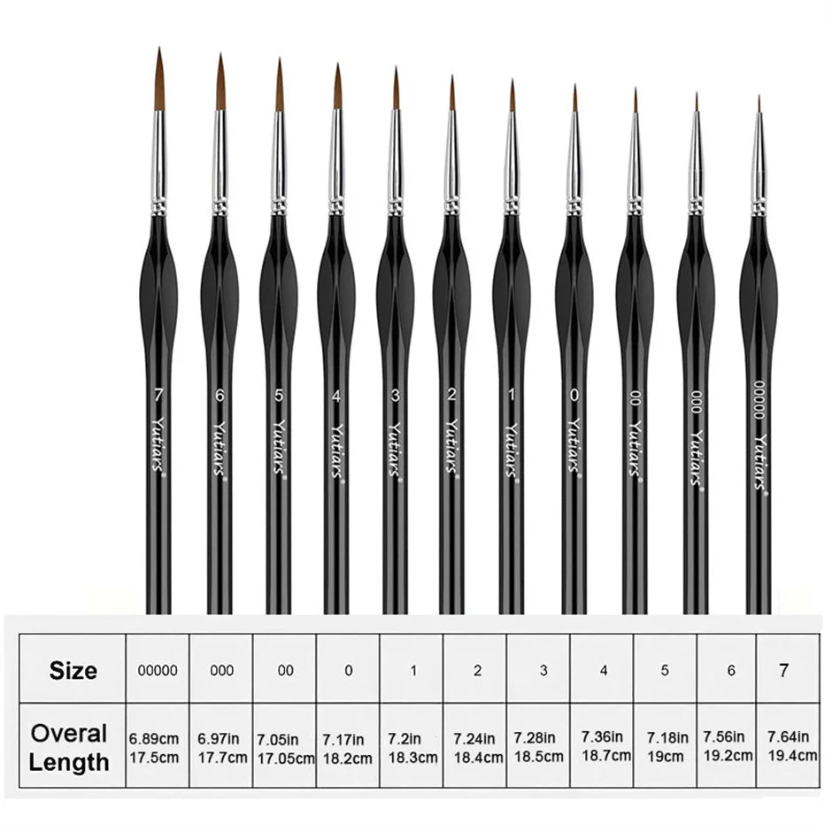 11pcs Miniature Paint Brush Set – Fine Tip Detail Brushes with Triangular Handles