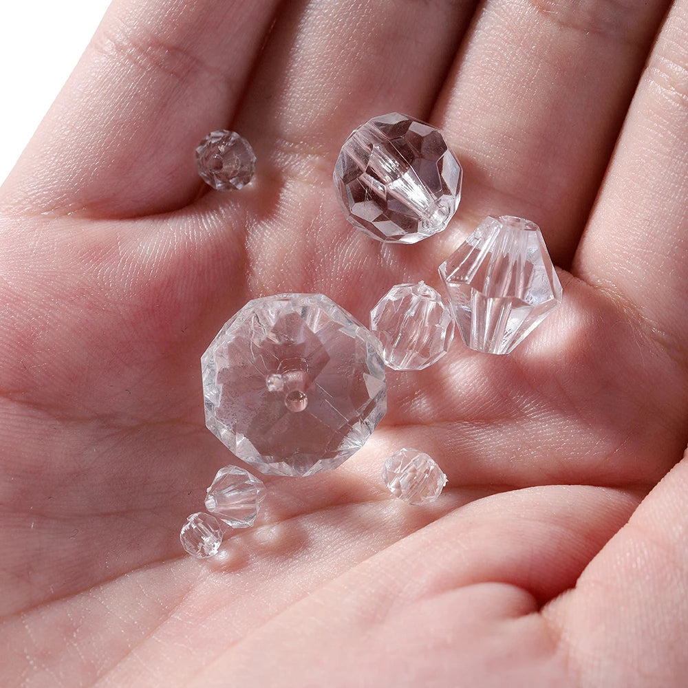 10–300pcs Faceted Transparent White Acrylic Beads – 4–16mm Spacer Beads