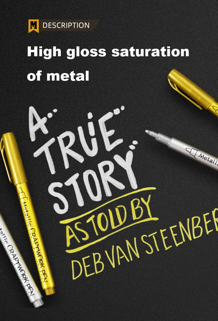 1–2pcs Metallic Brush Marker Pens – Gold & Silver Permanent Ink