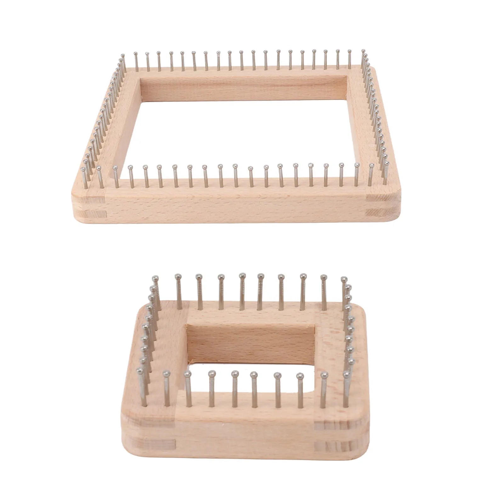Solid Wood Knitting Loom Board – Square Weaving Tool with Hooks
