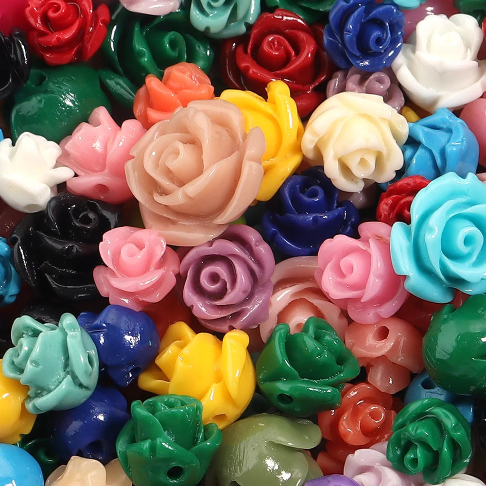 1 Strand Rose Camellia Flower Beads – 6–15mm Artificial Coral Beads
