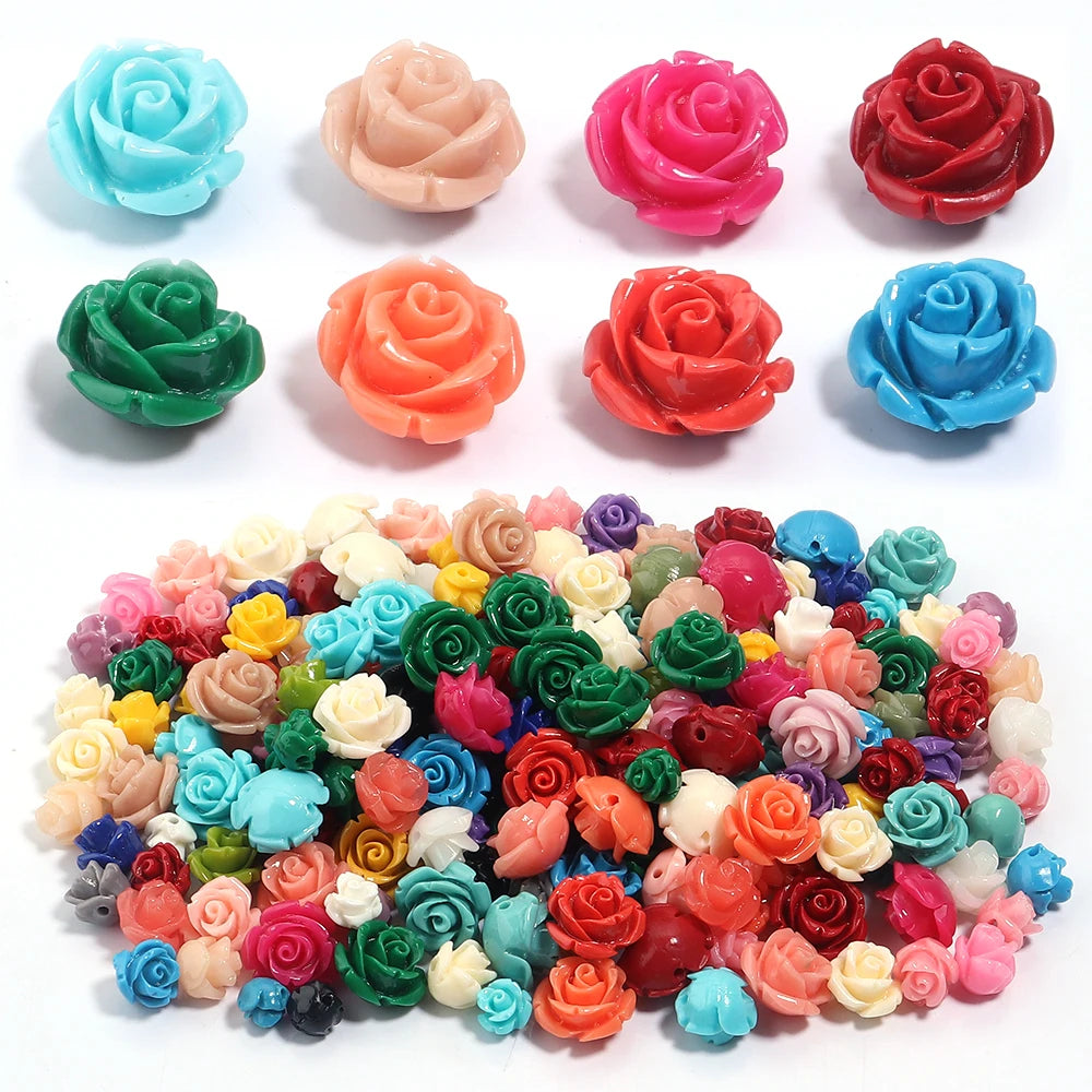 1 Strand Rose Camellia Flower Beads – 6–15mm Artificial Coral Beads